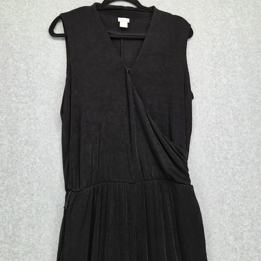 Chico's Womens 2 (14/16) Traveler Jumpsuit Black Sleeveless Wide Leg Wrap Belted